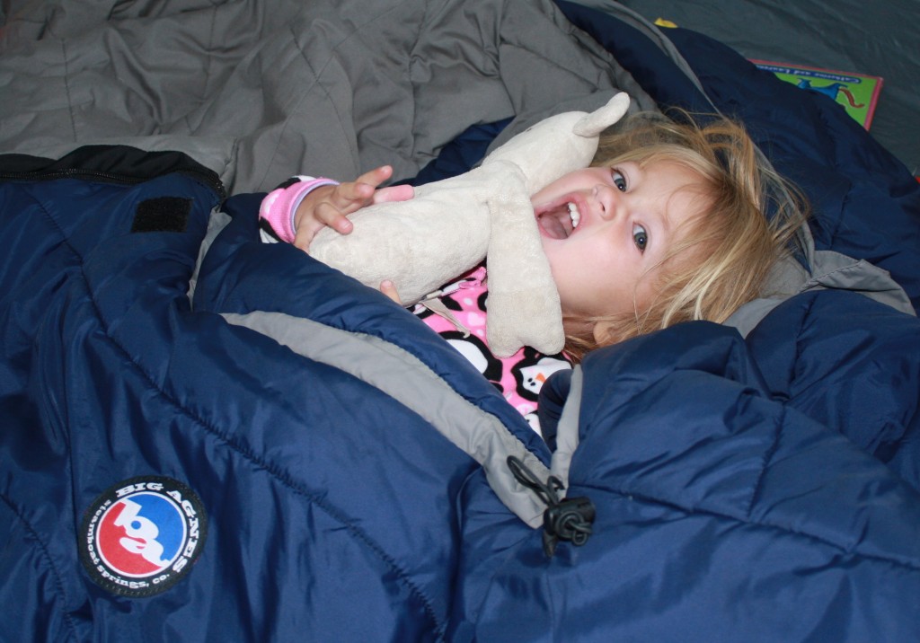 Two Big Agnes Whiskey Park sleeping bags zipped together provided luxurious digs for mom, dad, daughter, dog and BaBa